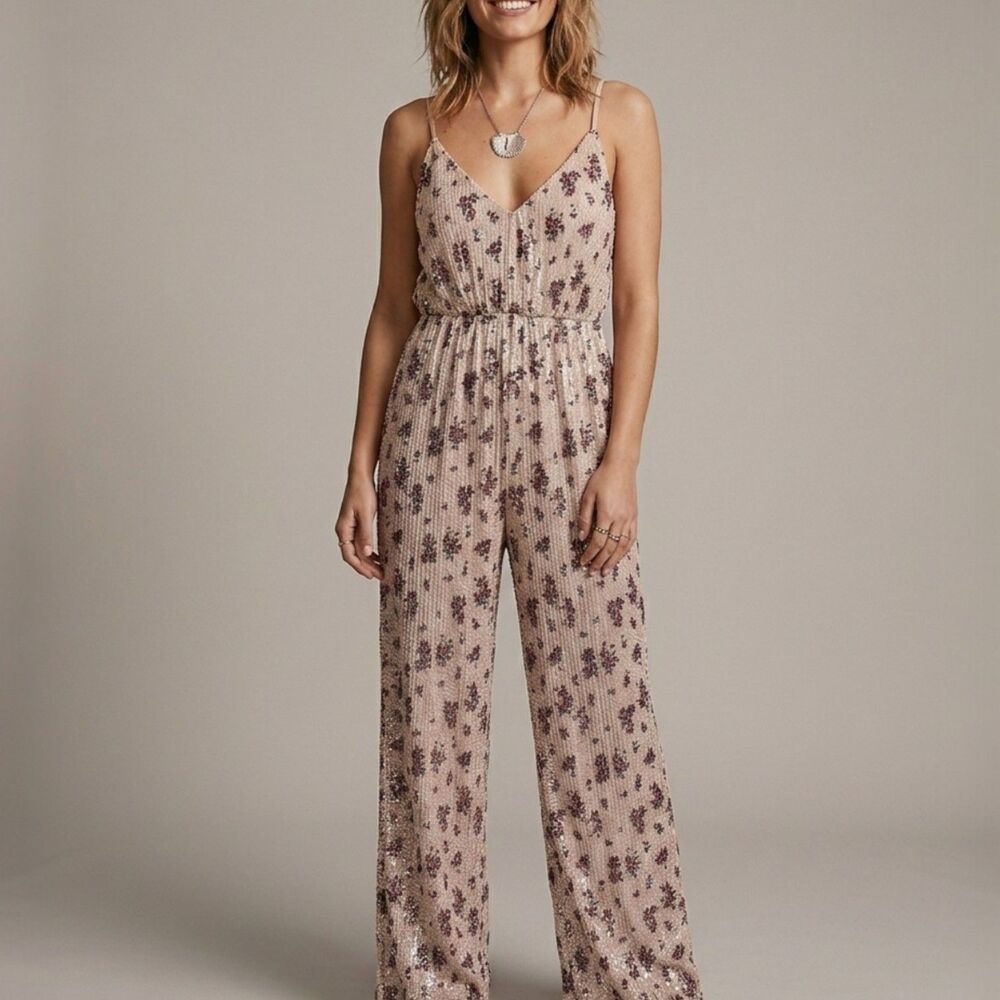 STORIA Textured Floral Wide Leg Jumpsuit - M